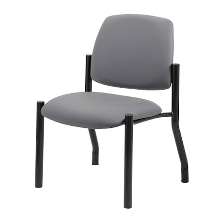 Boss Office Products Patient Guest Armless Chair, Black Steel Frame, Gray Antimicrobial Vinyl, 300 lb Capacity B9595AM-GY